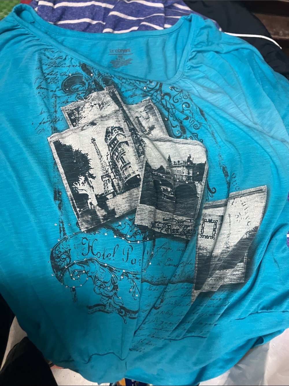Turquoise Graphic Photo-Print Scoop Neck Tee